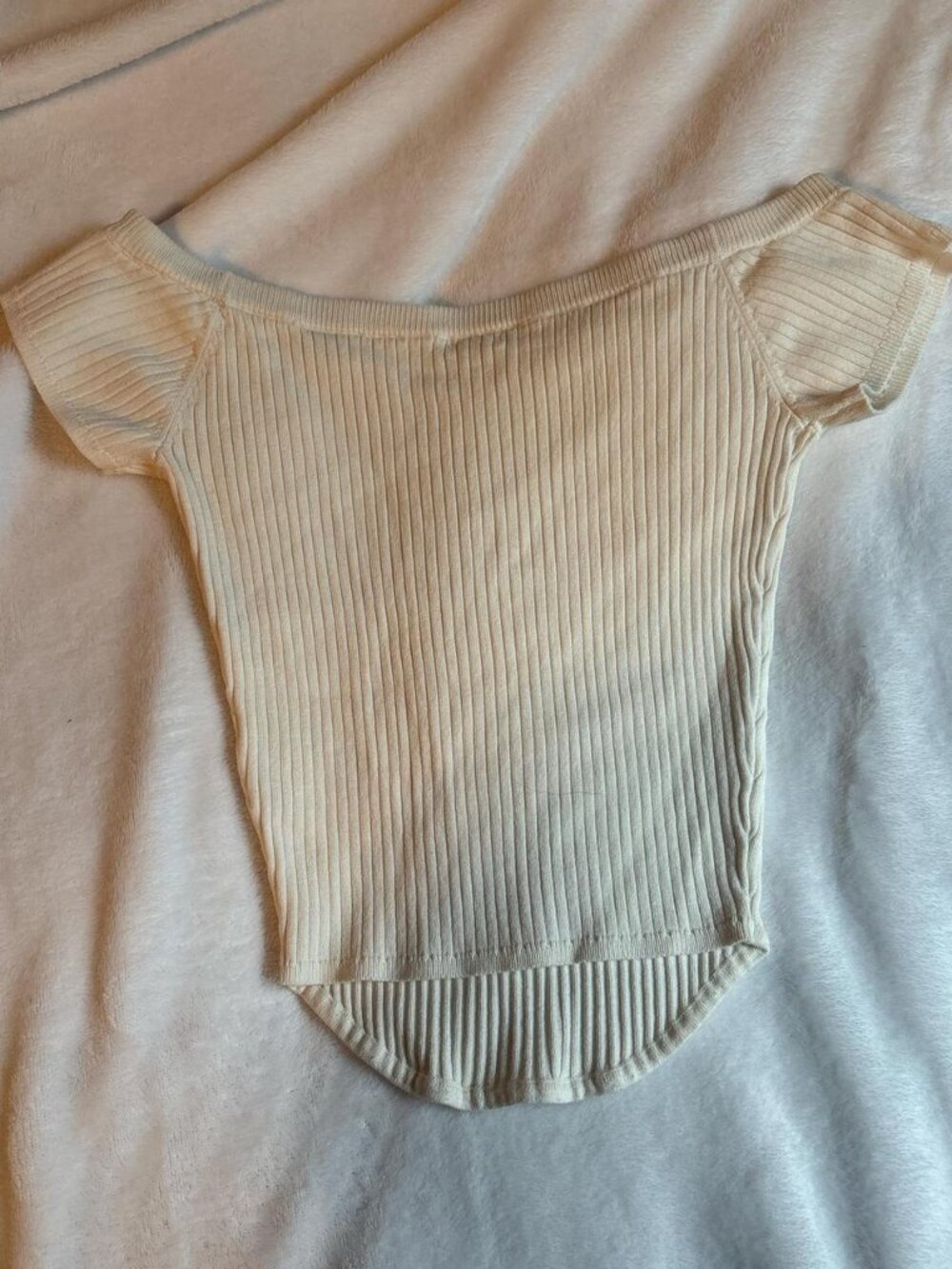 Cream Off-the-Shoulder Ribbed Top